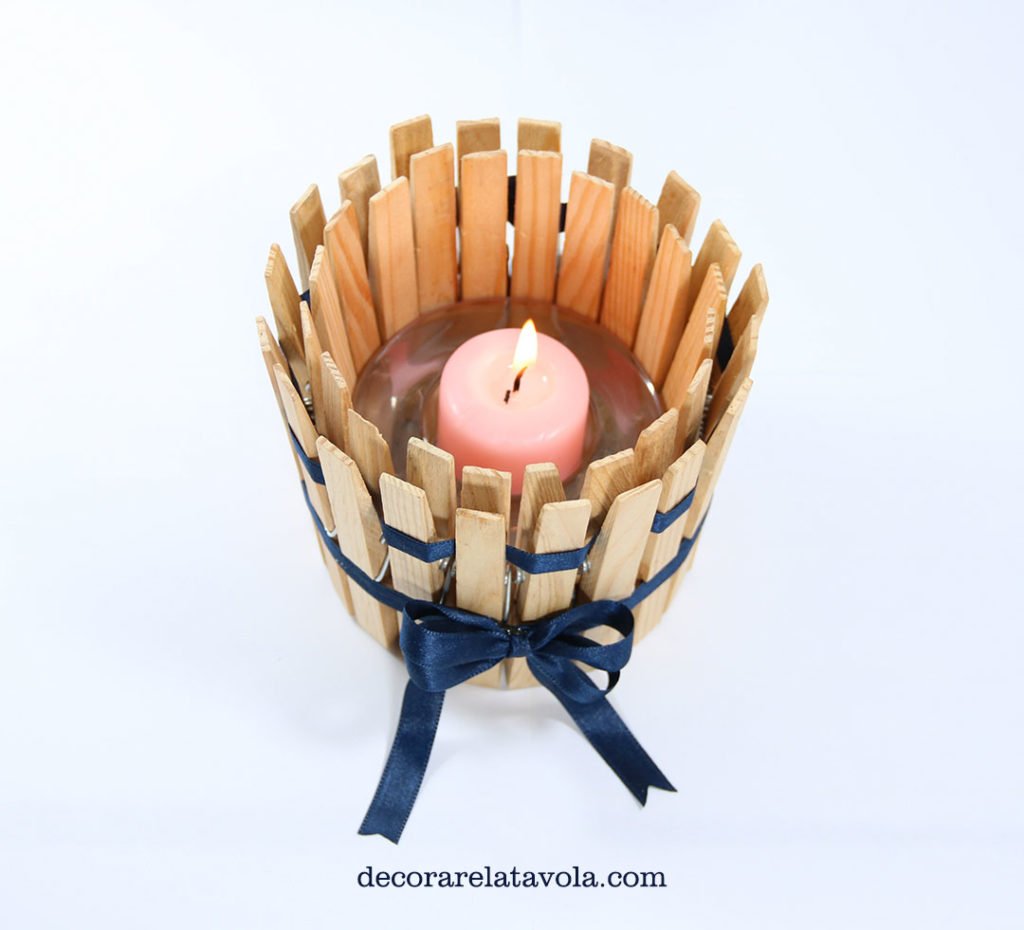 Portacandela Con Mollette Di Legno