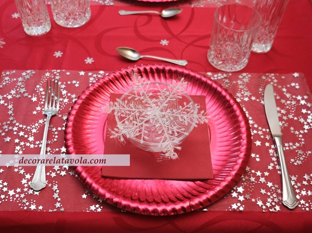 decorazioni tavola natale rosso argento