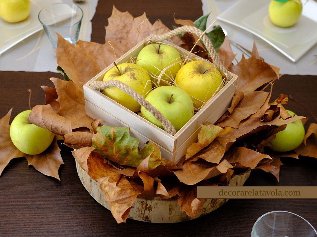 centrotavola autunno foglie mele
